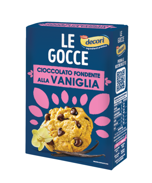 Gocce di cioccolato fondente alla vaniglia, ideale per decorare e arricchire le tue creazioni